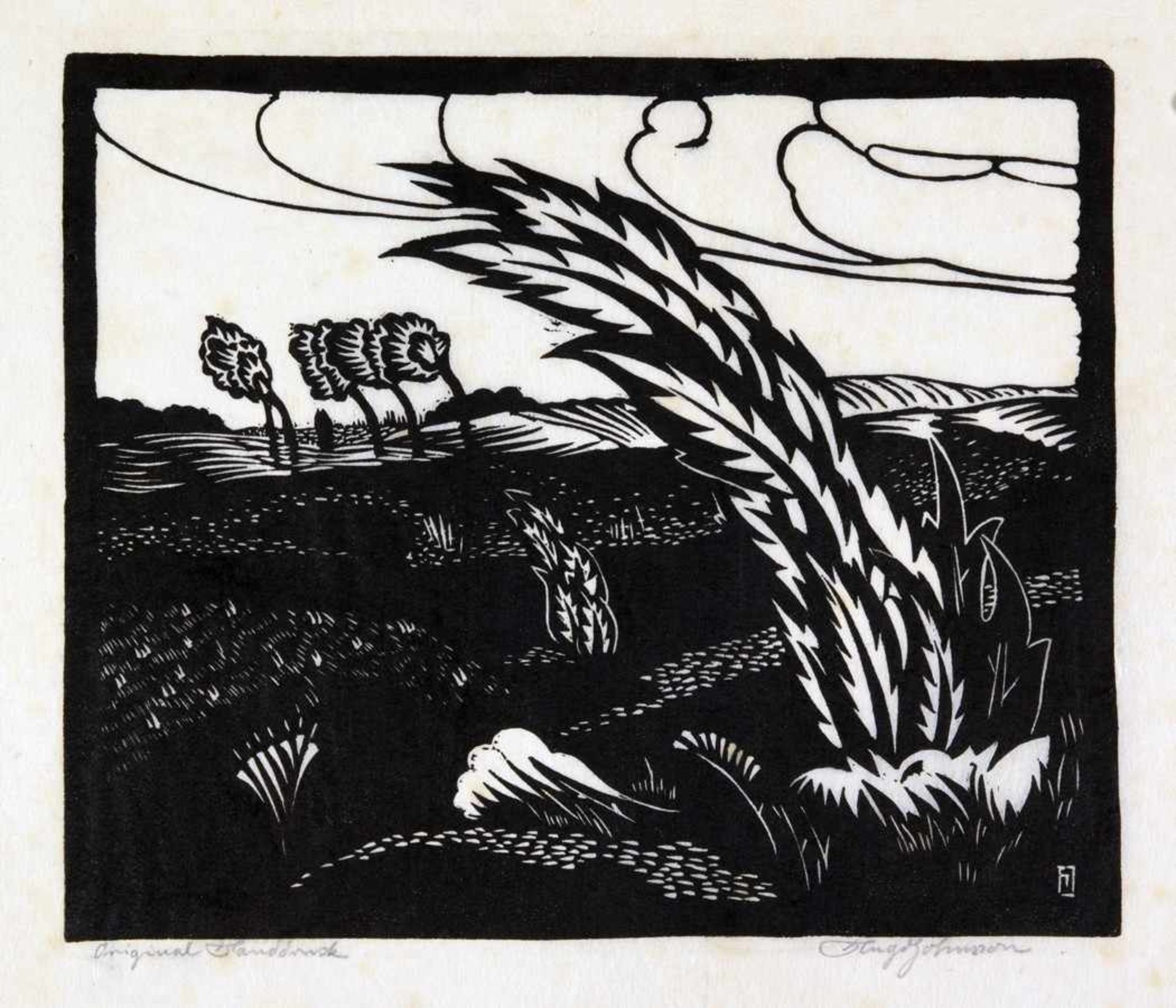 Hugo Johnsson. Die Landschaft. 10 Linol-Schnitte. Um 1920. Ca. 20 : 23 cm. Signiert und - Image 6 of 7