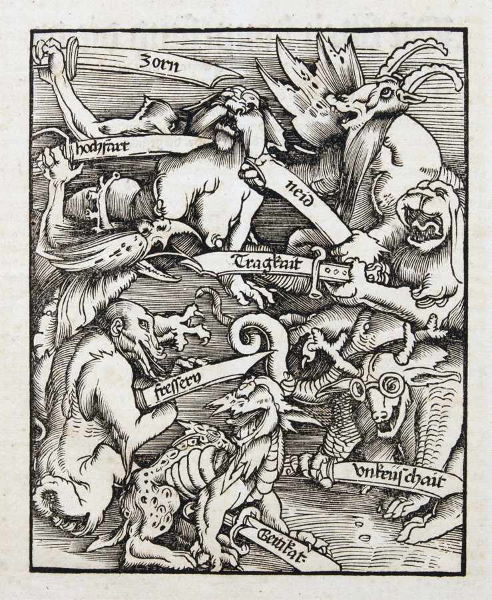 Hans Baldung Grien. Die sieben Hauptsünd. Holzschnitt. 1511. 17,2 : 13,8 cm (29,5 : 18,7 cm). Der