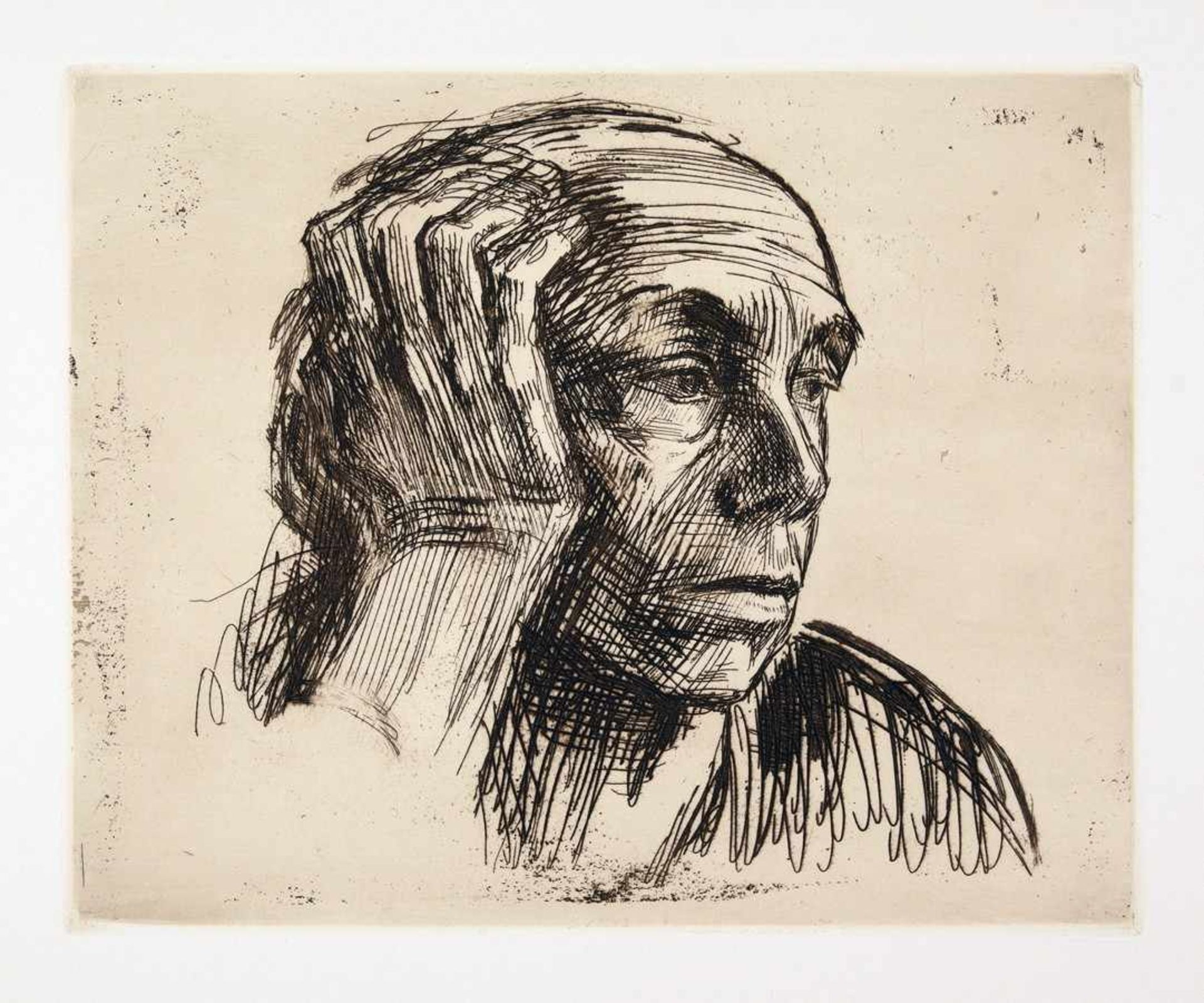 Käthe Kollwitz. Kleines Selbstporträt. Kreidelithographie. 1920. 23,3 : 20,8 cm (32,3 : 24,1 cm). - Image 4 of 4