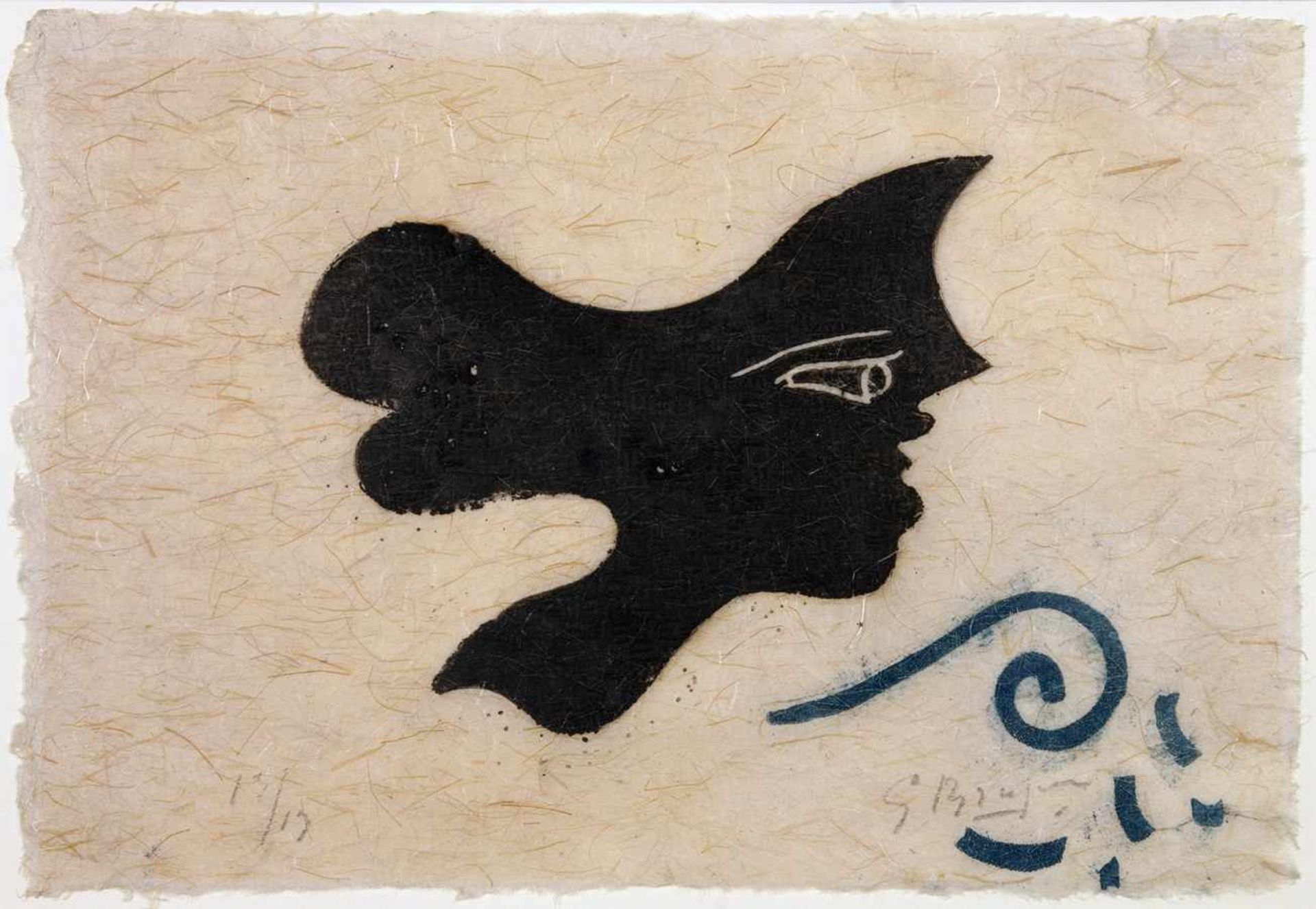 Georges Braque. Tête II. Zweifarbige Radierung. 1952. 16,0 : 20,0 cm (18,5 : 27,2 cm). Signiert