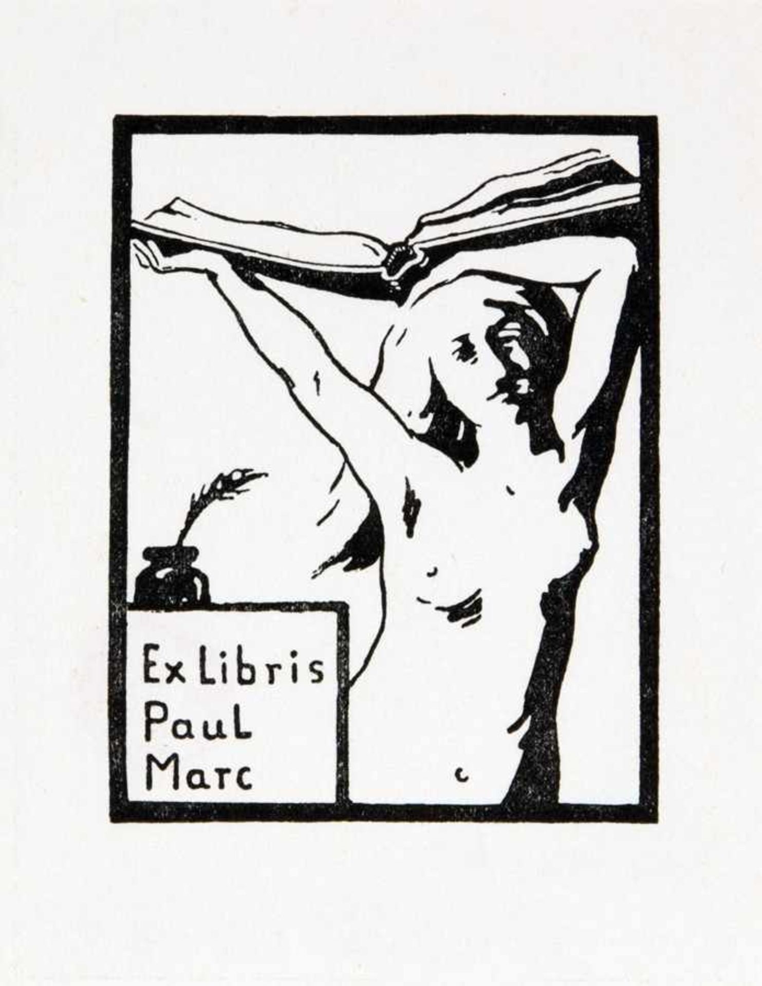 Franz Marc. Ex libris Paul Marc. Lithographie. 7,0 : 5,5 cm (9,9 : 7,7 cm). Die zweite Fassung des