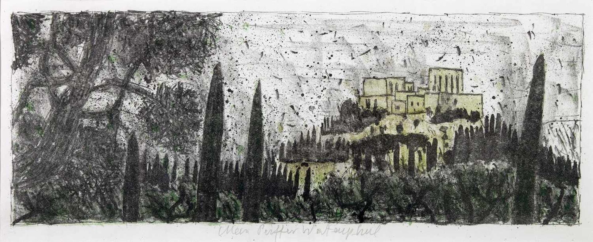 Max Peiffer Watenphul. Athen, Akropolis. Lithographie, teils aquarelliert. 1963. 17,3 : 46,2 cm (ca.