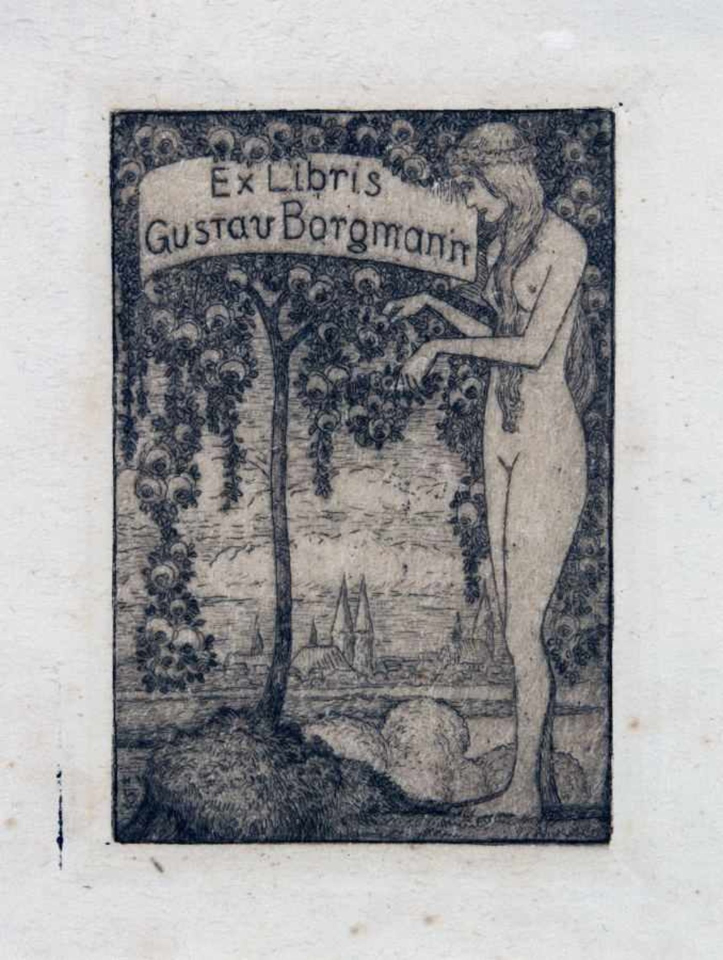 Exlibris - Heinrich Vogeler. Ex libris Jenne Eggert. Radierung. 1923. 9,0 : 6,7 cm (12,7 : 10,0 cm). - Image 2 of 2