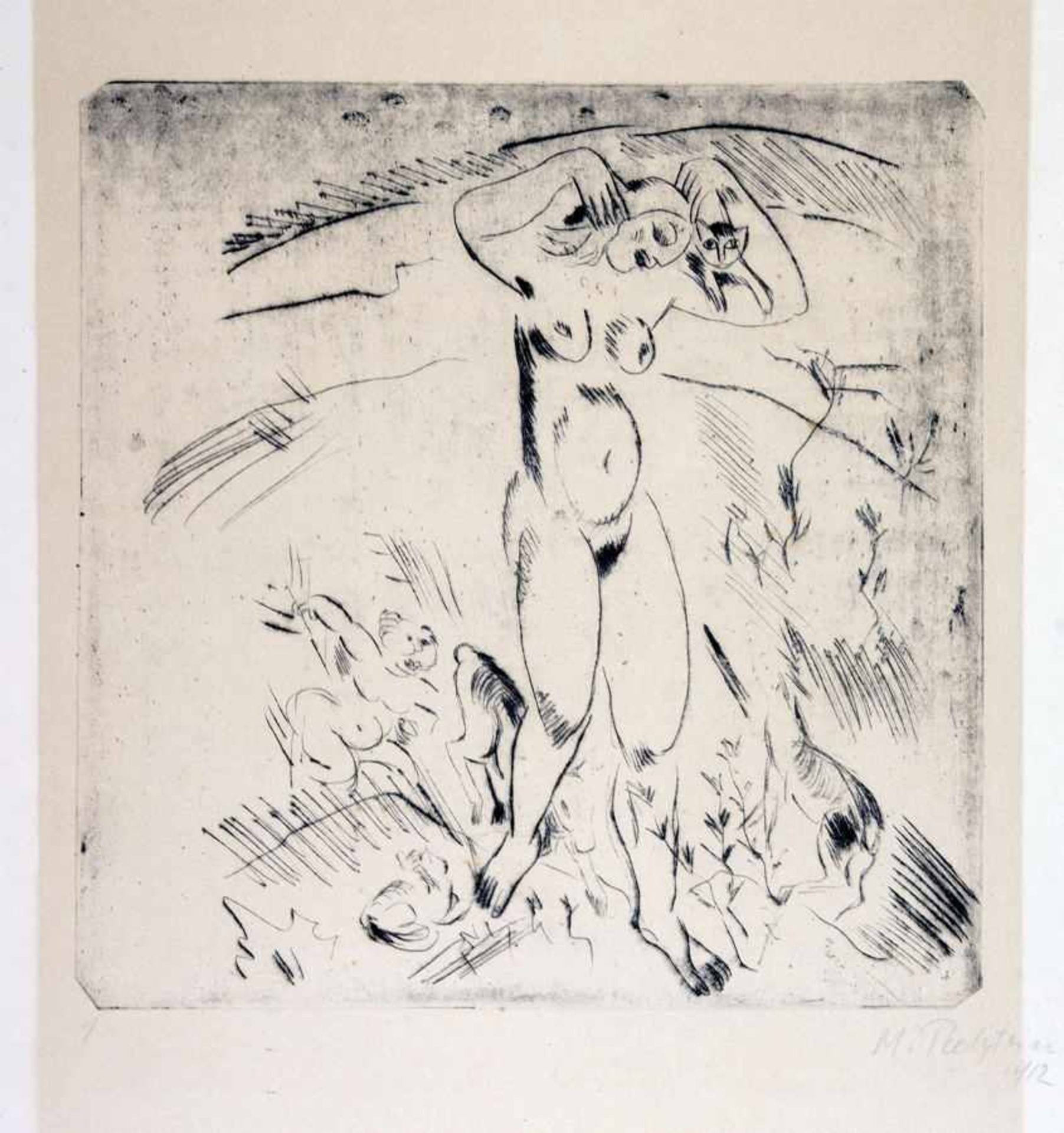 Max Pechstein. Herbst. Kaltnadelradierung. 1912. 26,2 : 25,8 cm (46.2 : 36,2 cm). Signiert,