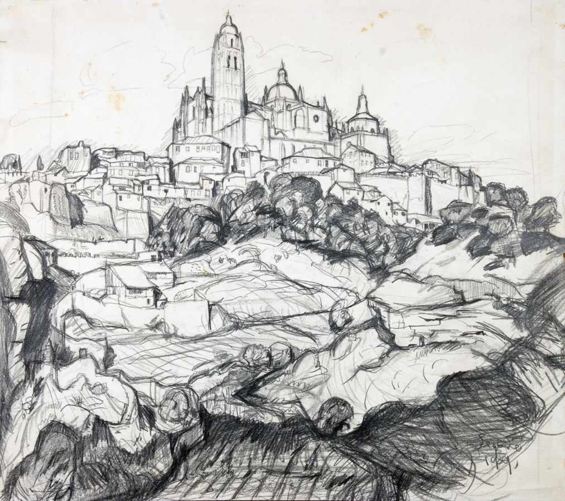 Felix Klipstein. Segovia. Bleistiftzeichnung. 1909. 44,7 : 50,2 cm. Betitelt und datiert. Auf festem