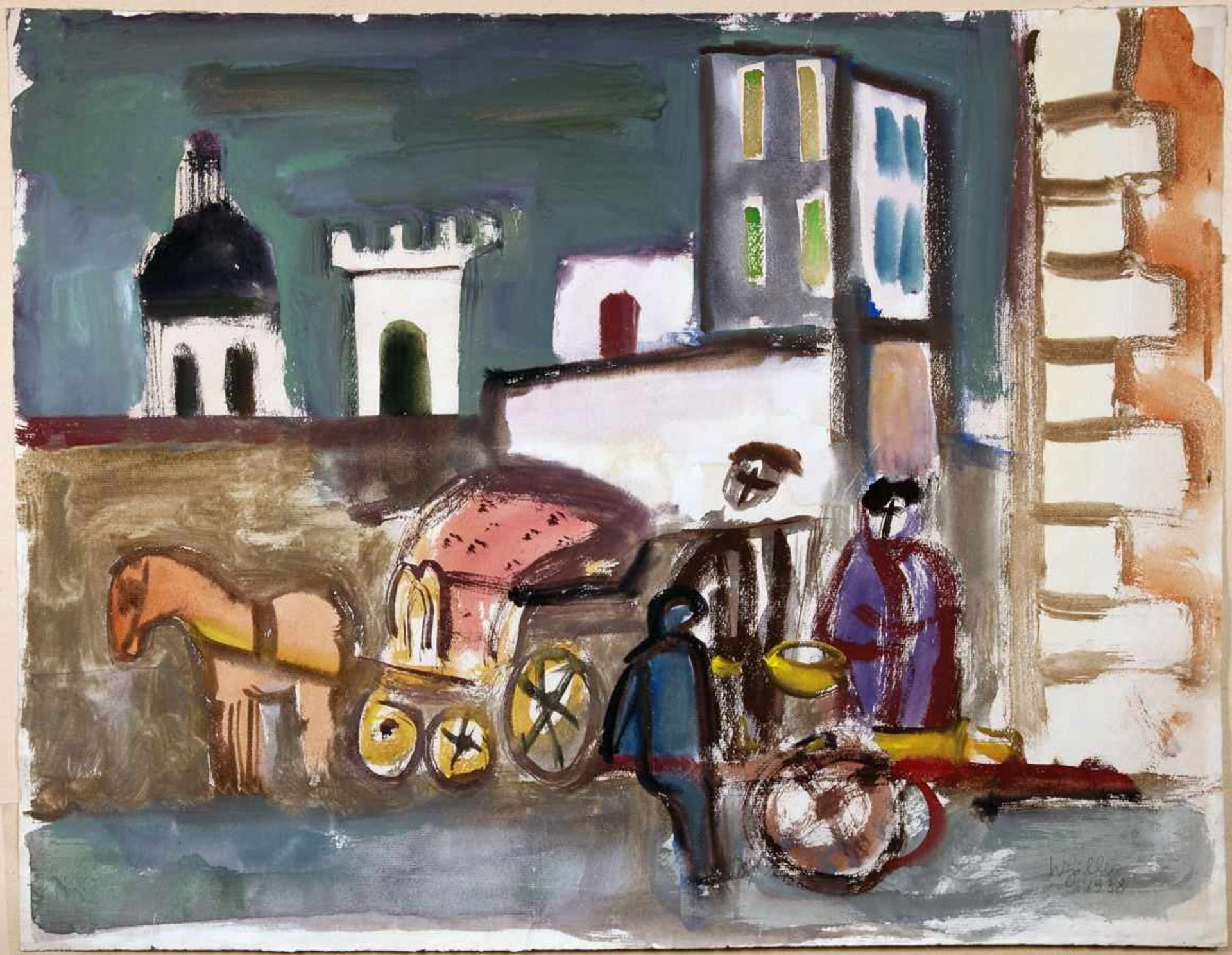 Werner Gilles. Forio dIschia. Aquarell. 1938. 48,5 : 62,0 cm. Signiert und datiert. Rückseitig