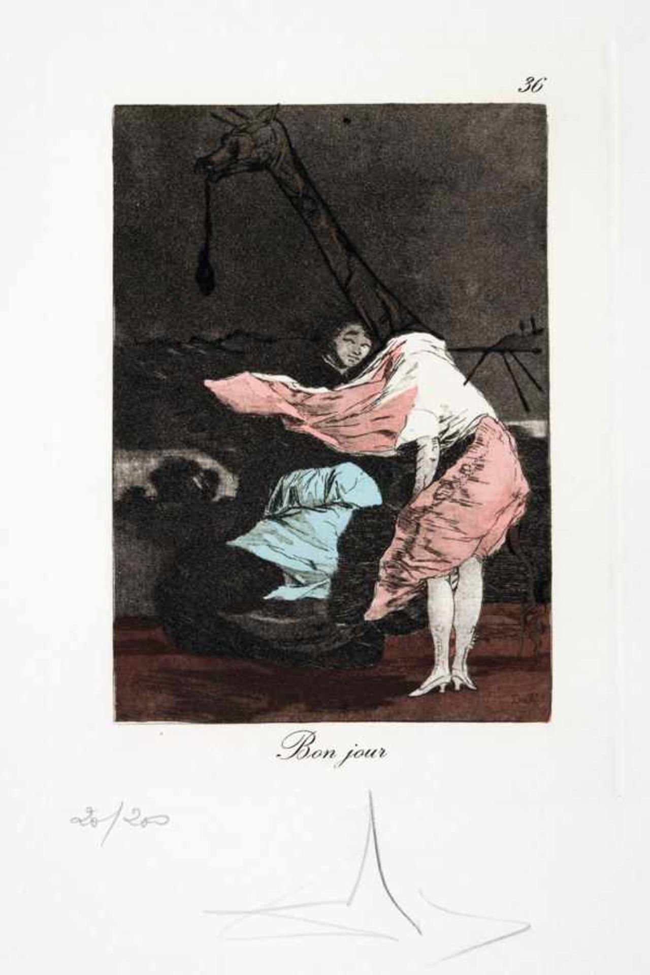 Salvador Dali. Bon jour. Radierung mit Pochoirkolorierung. 1977. 23,0 : 17,5 cm (44,5 : 31,5 cm).