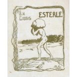 Exlibris - Max Esterle. Ex libris Esterle. Farbige Lithographie. 1899. 8,3 : 7,0 cm (11,2 : 8,5 cm).