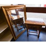 PINE FRAMED MIRROR + OCCASIONAL TABLE WITH 3 DRAWERS + HEADBOARD