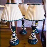 4 GREEN TABLE LAMPS