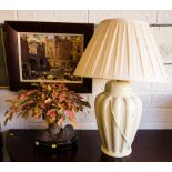 LARGE CREAM TABLE LAMP + ARTIFICIAL BONSAI TREE