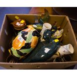 BOX OF POTTERY + DUCKS