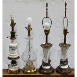 (Lot of 4) Mid-Century lamp group, consisting of (3) lamps with porcelain standards accented with