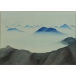 Attributed to Chiura Obata (American/Japanese, 1885-1975), Blue Mountains, watercolor on paper,