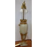 Neoclassical onyx and ormolu mounted table lamp, having a tapered form with floral gilt mounts,