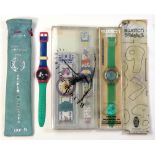 (Lot of 7) Limited Edition Swatch watches including one #1 Golden Jelly GZ 215, 1992 in original