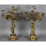 Pair of Renaissance style figural bronze candelabra, 19th century, each having six lights with