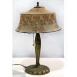 Pairpoint reverse painted table lamp having a floral decorated "Bombay" form shade, above the two