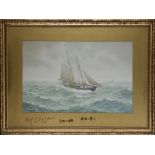 Frederic Cozzens (American, 1846-1928), Ship Under Sail in Rough Seas, watercolor, signed lower