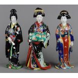 (lot of 3) Japanese Kutani porcelain figures: three courtesans from the Muromachi and Edo periods,