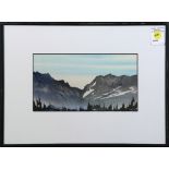 Bill Fravel (American, 20th century), Glacier Mountains, watercolor, signed lower left, overall (