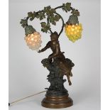 After August Moreau (French, 1822-1912) patinated bronze figural sculpture, mounted as a table lamp,