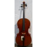 (lot of 3) Mittenwald cello, 1960's, together with a bow (some losses), and case largest: 48"l