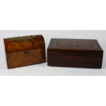 (lot of 2) Victorian walnut letter box, the domed hinged lid opening to a fitted interior, having