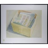 Box of Peanuts Cartoons, 20th century, watercolor on paper, pencil signed "Landau" lower right,