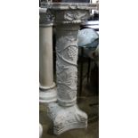 Renaissance style carved marble pedestal, having a floral decorated capital surmounting the grape