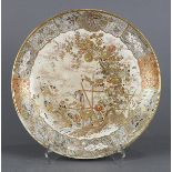 Japanese Satsuma plate, Meiji period, with chrysanthemums and birds in gilt and color, surrounded by