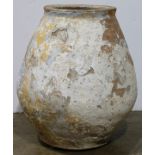 Oversized art pottery vessel having a distressed exterior, 31" x 17"w