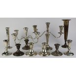 (lot of 10) American weighted sterling silver candle and candelabra group, makers include Gorham,