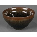 Chinese Jian type bowl, with a hare's fur pattern on a black glaze stopping above the foot marked '
