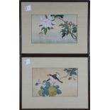 (lot of 4) Japanese 'Flower and Birds' paintings, ink and color on silk, each depicting various