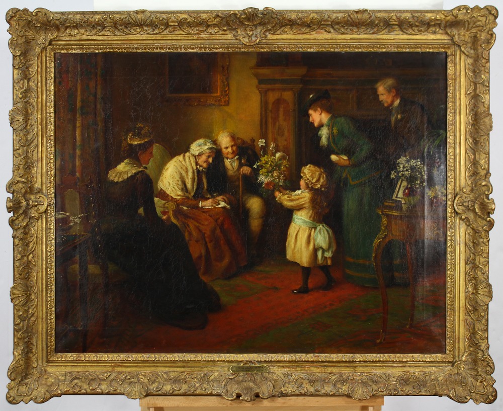 Joseph Clark (British, 1834-1926), "The Golden Wedding," 1892, oil on canvas, signed and dated lower - Image 2 of 4