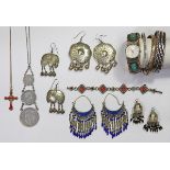 (Lot of 11) Multi-stone, glass, enamel, sterling silver, silver and metal jewelry comprised of one