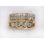 (Lot of 2) Diamond and 14k yellow gold rings comprised of one ring, featuring (5) full-cut diamonds,