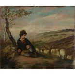 Shepherd Boy, oil on canvas, unsigned, 20th century, overall (unframed): 20"h x 24"w