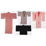(lot of 4) Japanese kimono, consisting of three kimono including one in crepe silk, and one black
