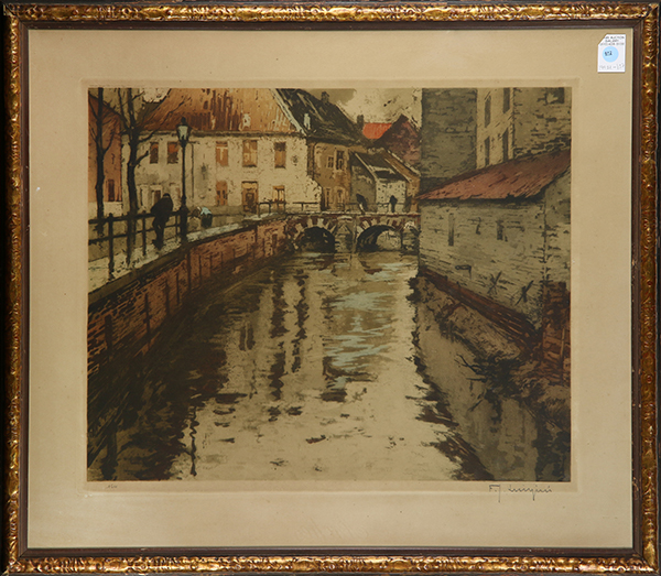Ferdinand-Jean Luigini (French, 1870 - 1943), French Canal, etching in colors, pencil signed lower