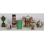 (Lot of 7) Bavarian porcelain table articles, each with polychrome and gilt enamel decoration