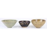 (lot of 3) Chinese ceramic bowls: consisting of a Jian-type bowl; one of a marbled glaze; the