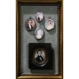 (Lot of 5) Pre-Civil War framed miniature portraits, each hand painted with gilt metal frame,