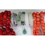 (Lot of 9) Multi-stone, sterling silver, metal jewelry comprised of one white with green jadeite,