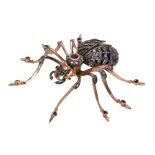 Ruby, sapphire, diamond, and silver topped-14k rose gold spider brooch designed as a spider, it's