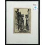 Continental School (20th century), Old European Street, etching, pencil signed indistinctly lower