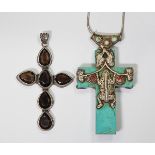 (Lot of 2) Multi-stone, sterling silver and silver cross jewelry including one pendant, featuring (