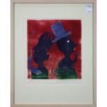 American School (20th century), Man with Hat and Man with Long Hair, 1991, woodcut in colors on