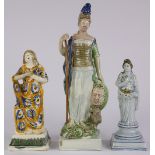 (lot of 3) Staffordshire Pearlware female figures 18th / 19th century, the first draped figure